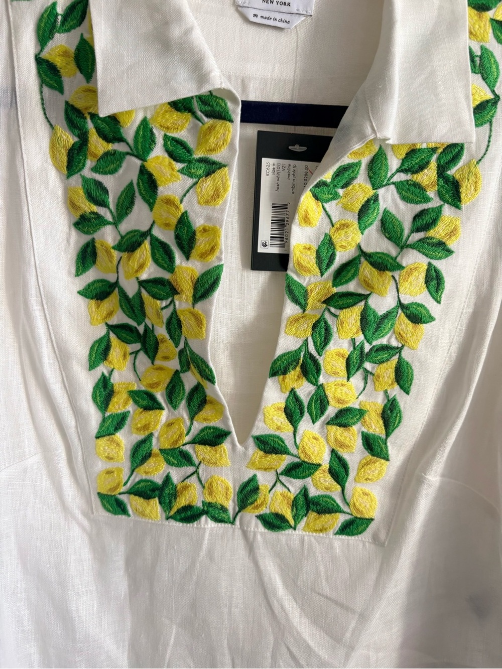 🍋 NWT Kate Spade White Linen Embroidered Lemons Puff Sleeve Blouse Top - Picture 6 of 6